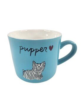 Opalhouse Pupper Love Coffee Mug Cup Yorkie Dog Teal Blue 14 oz Stoneware Heart